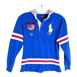 Polo Ralph Lauren Big Pony Long Sleeve Hooded Shirt Boys Size M (10-12)